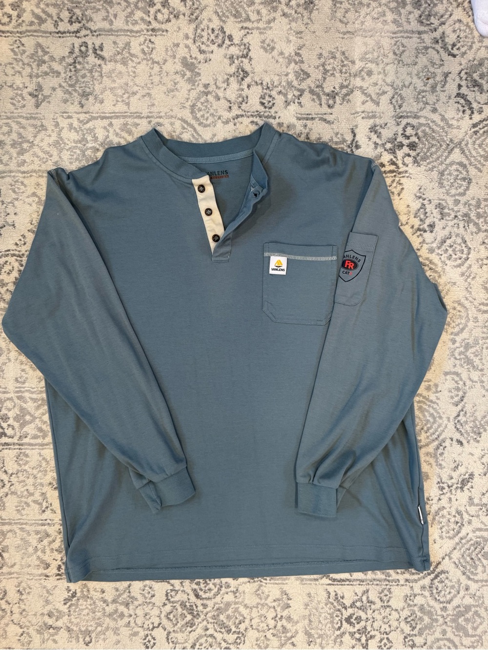 Vanlens Men’s FR Workwear Long-Sleeve Henley Pocket Shirt - Slate Blue